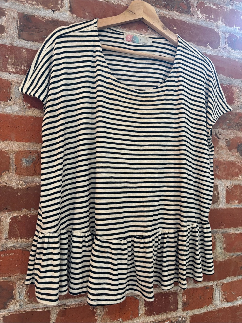 Free People Black & Cream Striped Short-Sleeve Peplum Tee